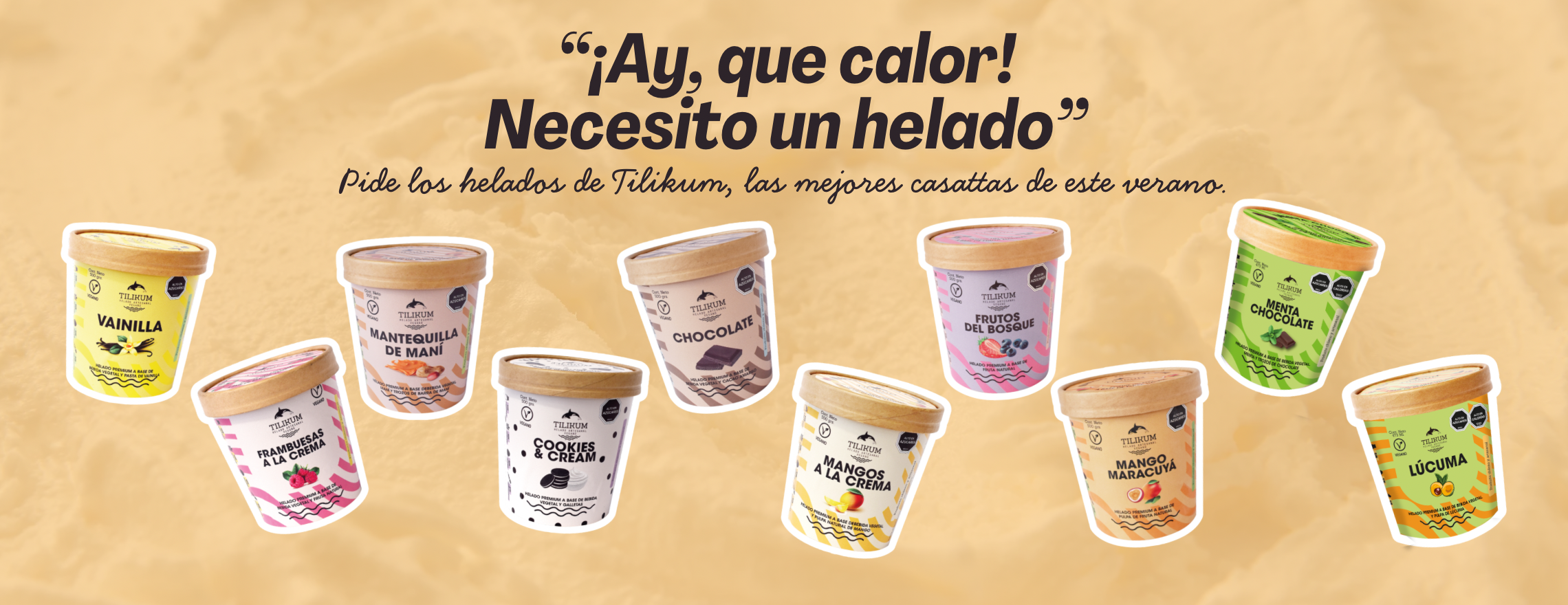 helados artesanales a domicilio tilikum sabores diferentes lúcuma manjar, chocolate, cookies & cream, mantequilla de mani, frambuesas a la crema, mangos a la crema, y más
