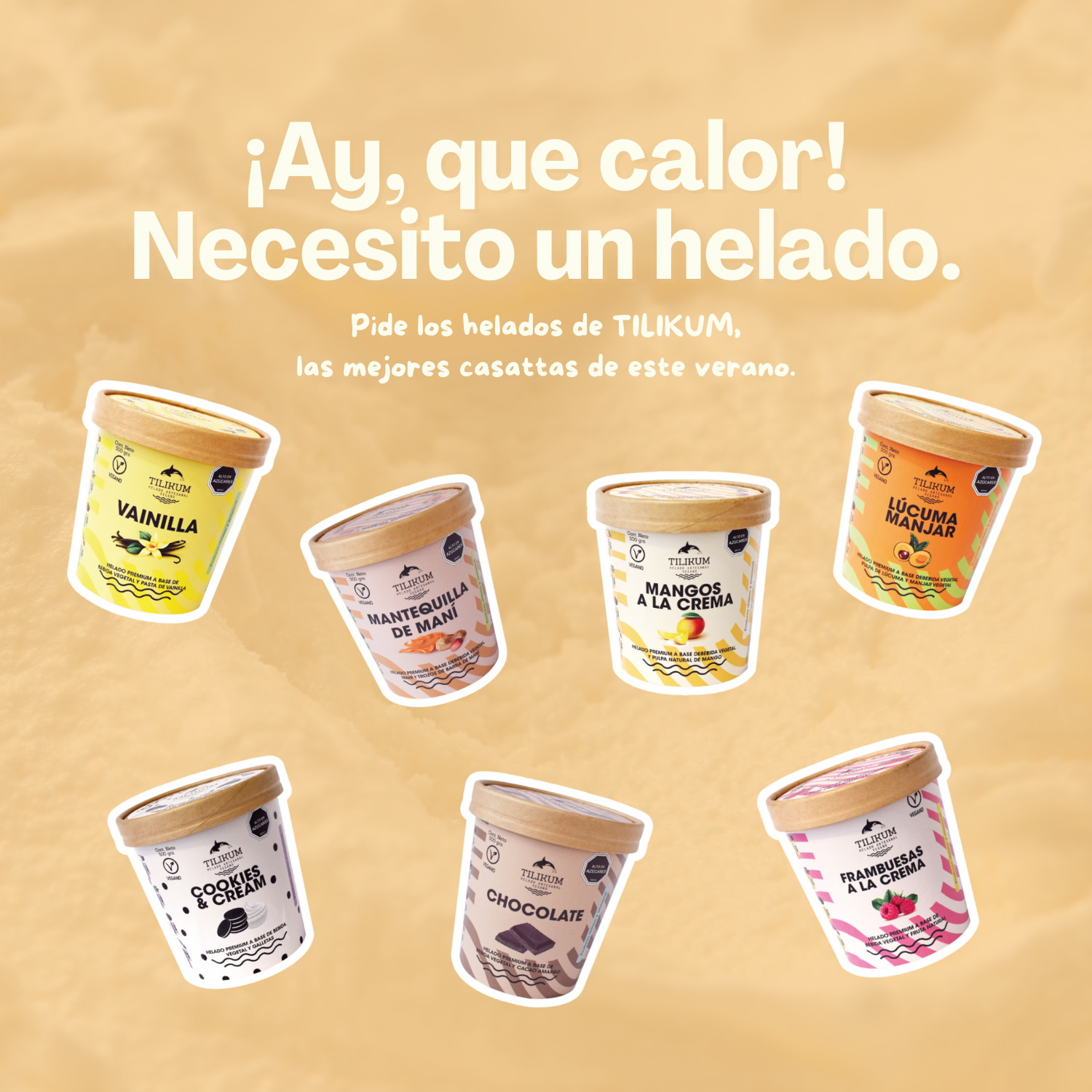 helados artesanales a domicilio tilikum sabores diferentes lúcuma manjar, chocolate, cookies & cream, mantequilla de mani, frambuesas a la crema, mangos a la crema, y más