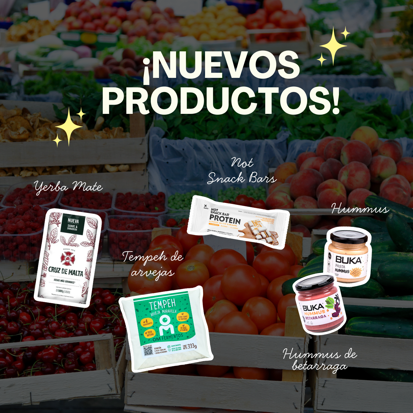 yerba mate, tempeh, tempeh de arvejas, not snack bars,  barritas proteicas not, hummus Buka, hummus de betarraga